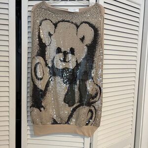 Skirt printed with teddy bear and with sequins